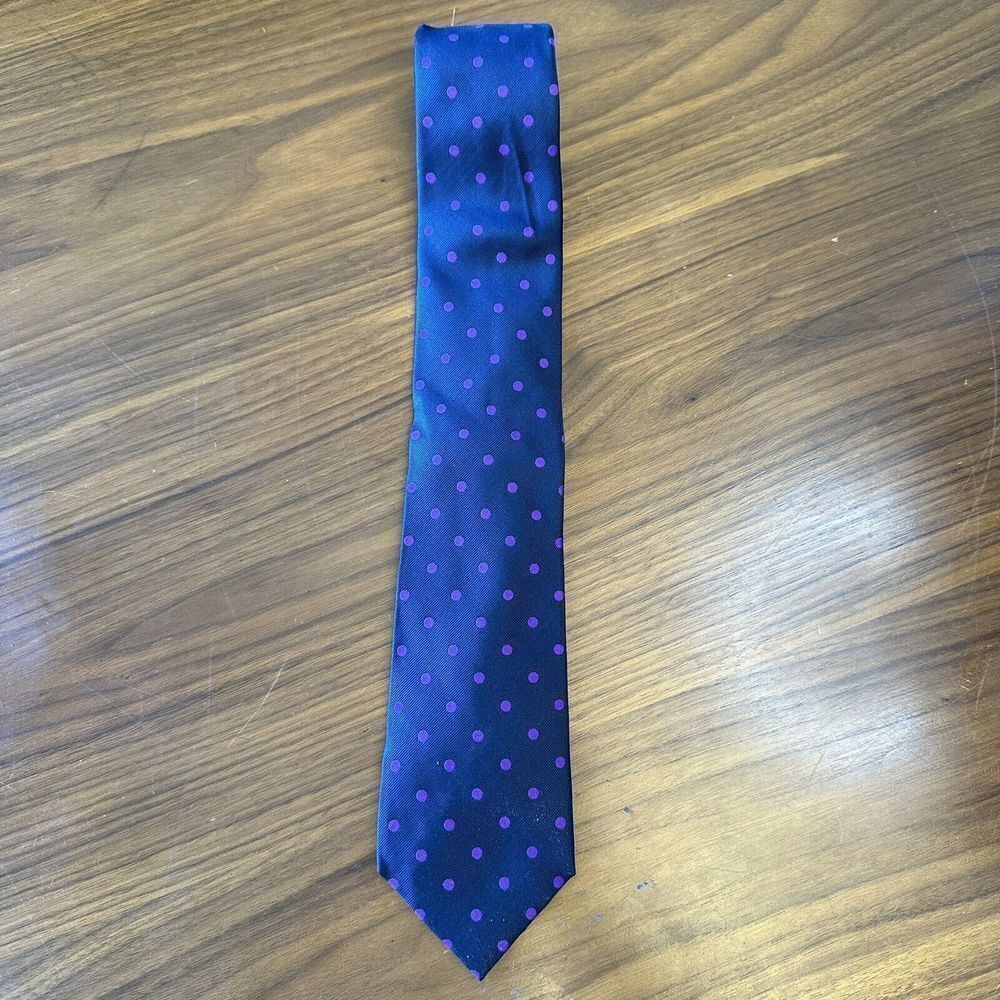 Paul Frederick Mens Tie Navy Purple Polka Dot Silk Chicago Designer